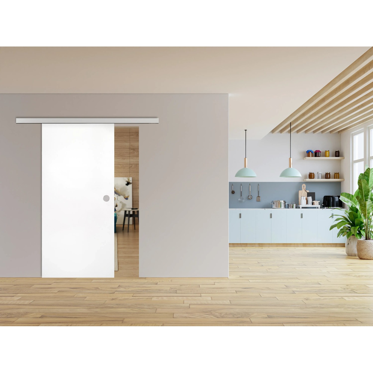 Novadoors Holzschiebetür-Set Ontario Bianco, 3-teilig, Weißlack mit Softeinzug.