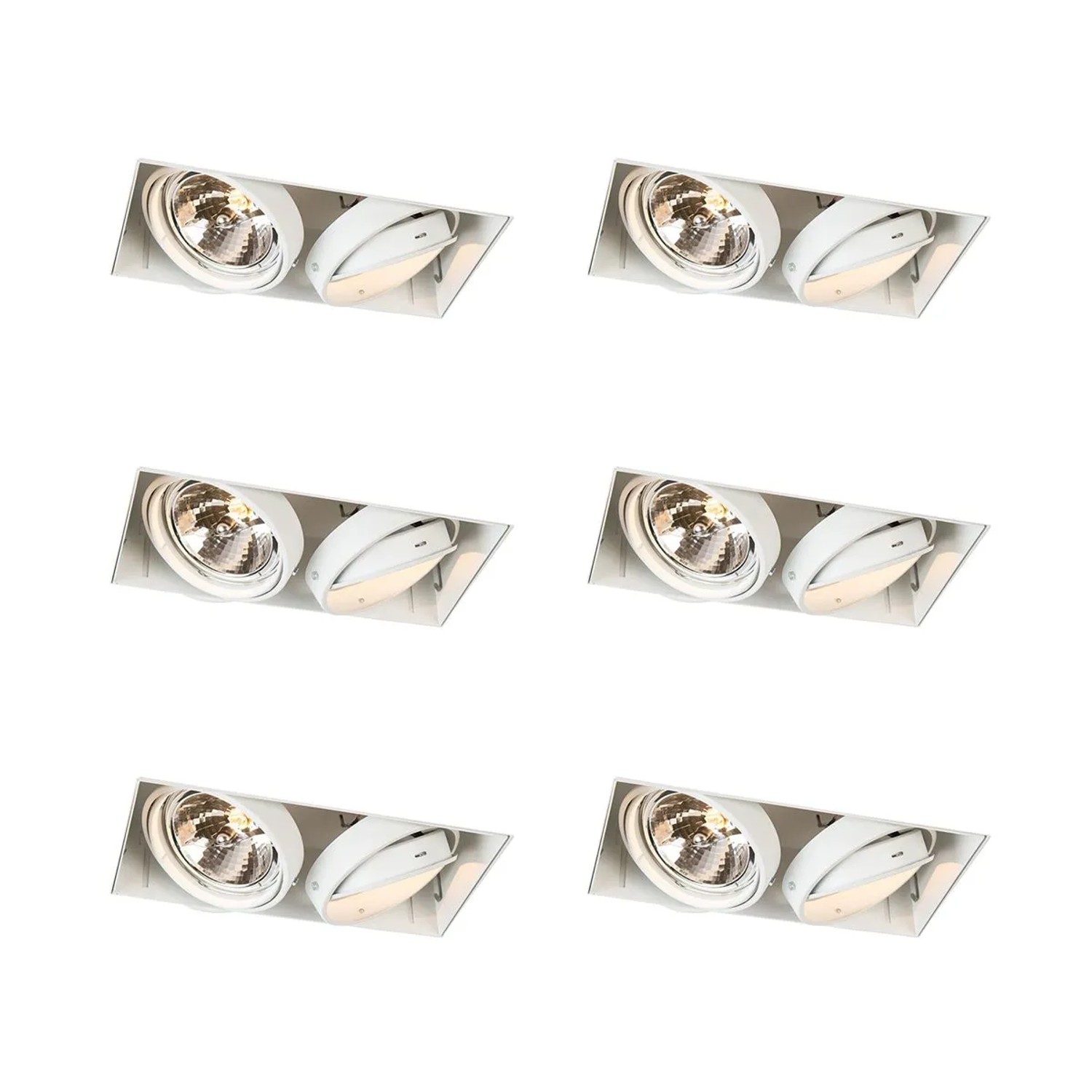 QAZQA Set mit 6 Einbaustrahlern Weiß Verstellbar AR111 Trimless 2 Lichter Oneon