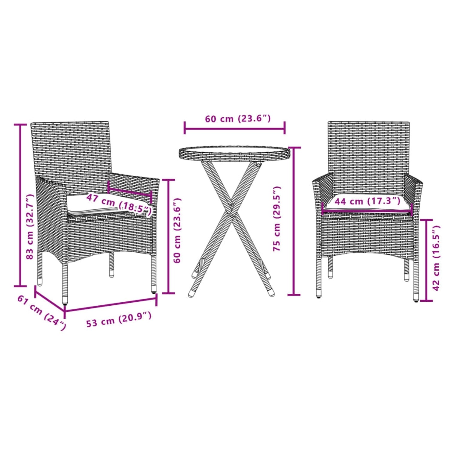 vidaXL Bistro-Set, 3-teilig, braunes Poly Rattan mit Glastisch, ideal für Garten und Balkon.