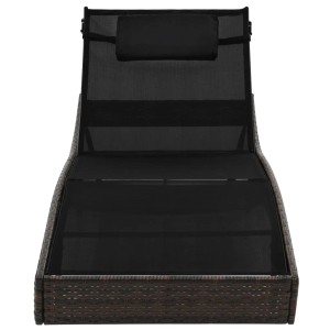 furnicato Sonnenliege aus Poly Rattan in Braun mit Kissen, Ansicht von oben.