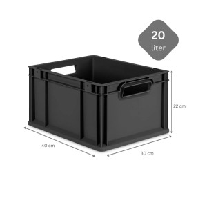 Schwarze PROREGAL Eurobox 20L mit Griffen, Teil des SuperSparSets. Aufbewahrungsbox für Lager und Transport.