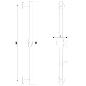 Technische Zeichnung: PaulGurkes Unterputz Duschset 40cm mit Duschstange, Maße und Details.