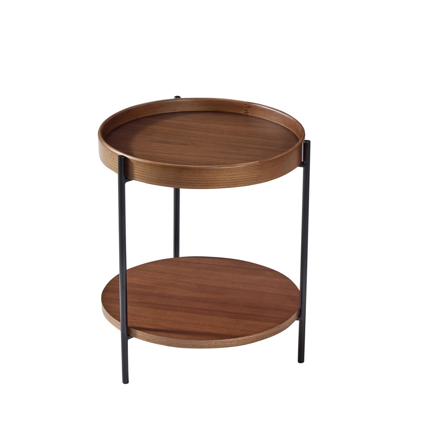 okwish Couchtisch mit Massivholz Metall Wohnzimmer 2-stöckig Rundtisch 44x44x48cm Walnuss