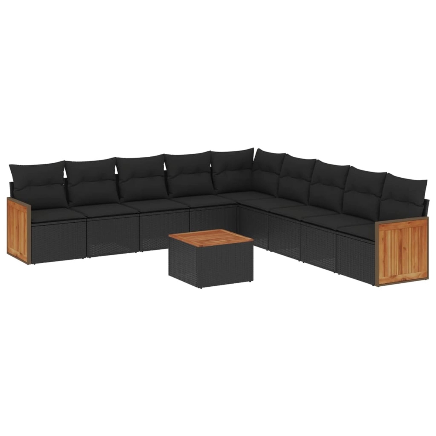 vidaXL 10-Tlg Garten-Sofagarnitur mit Kissen Schwarz Poly Rattan 3260144
