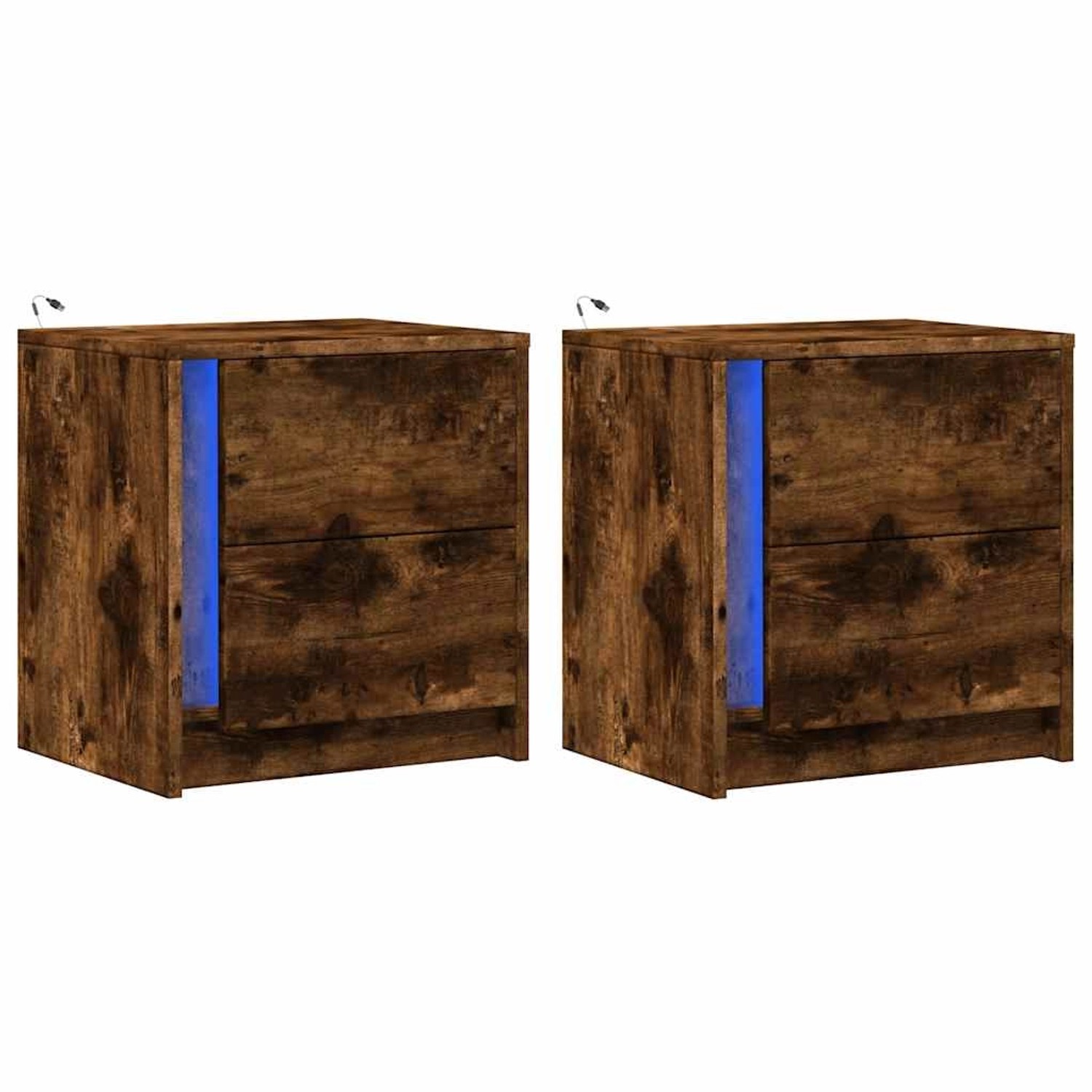 vidaXL Nachttische mit LED-Leuchten 2 Stk, Räuchereiche Holzwerkstoff 85205 günstig online kaufen