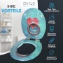 Sanilo WC-Sitz Knocker mit Absenkautomatik, Holz, blau-grün mit Herz und Ring.