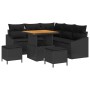 8-teiliges Garten-Sofa-Set von vidaXL aus schwarzem Poly Rattan mit Tisch und Kissen.