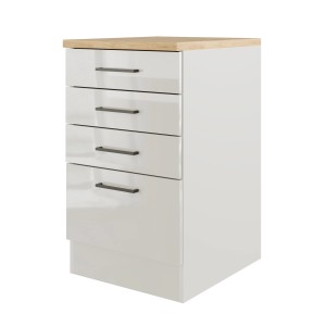 Flex-Well Schubkastenschrank Lund, 50 cm, Lichtgrau/Rauchgrau, mit 3 Schubladen und Auszug.