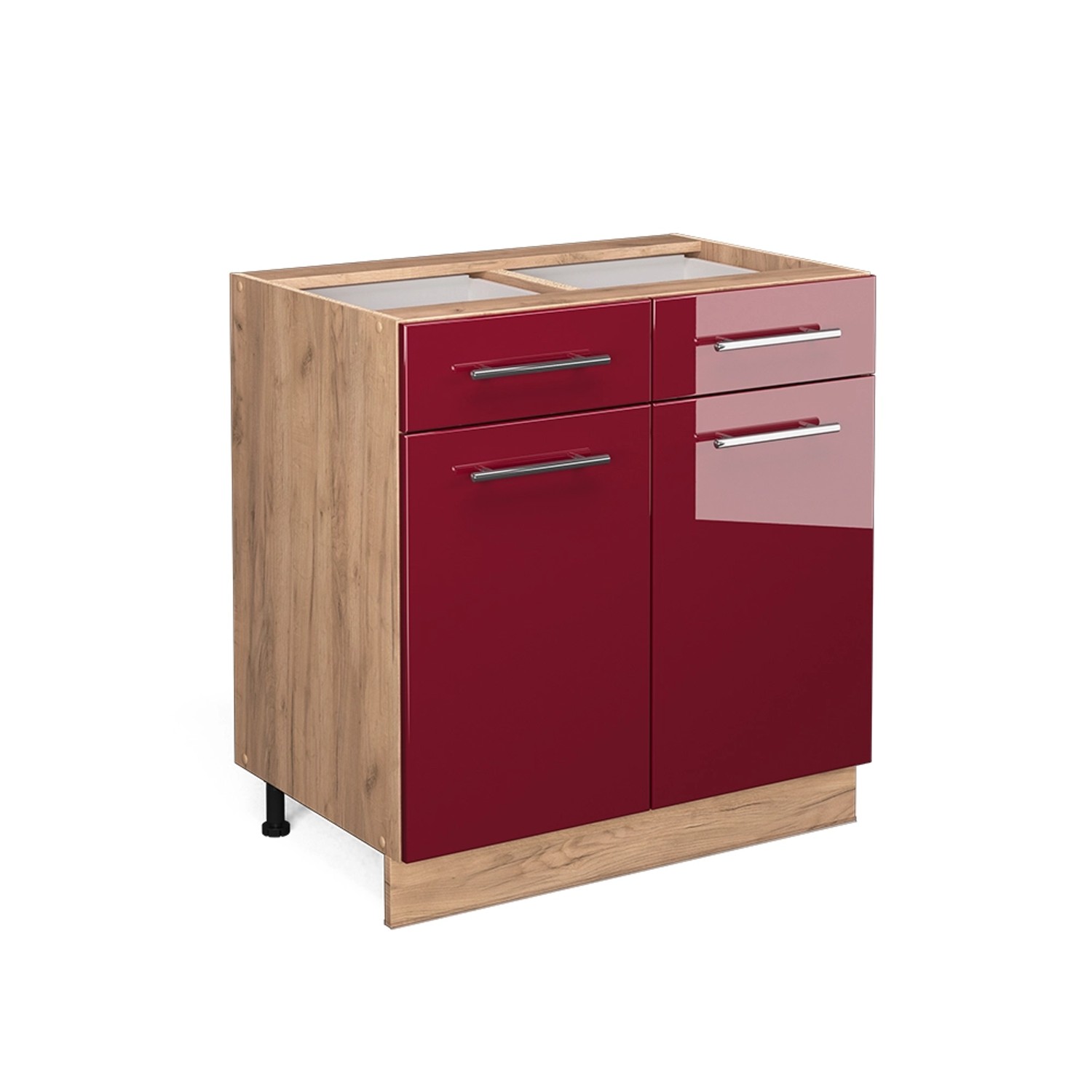 Vicco Küchenunterschrank Fame-Line Bordeaux Hochglanz/Goldkraft Eiche 80 cm ohne Arbeitsplatte