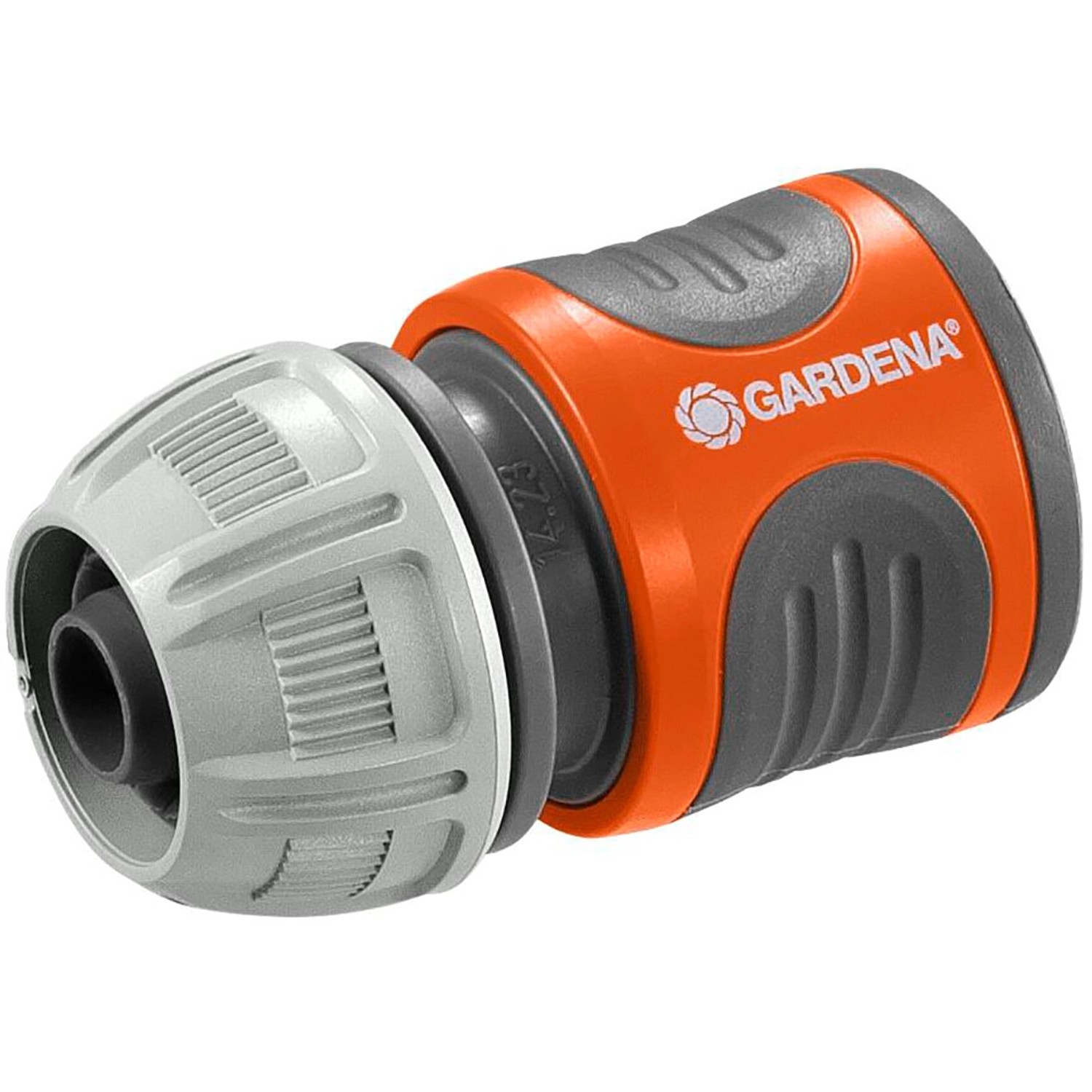 Gardena Schlauchverbinder-Satz (13-15mm) mit grauem und orangefarbenem Adapter.