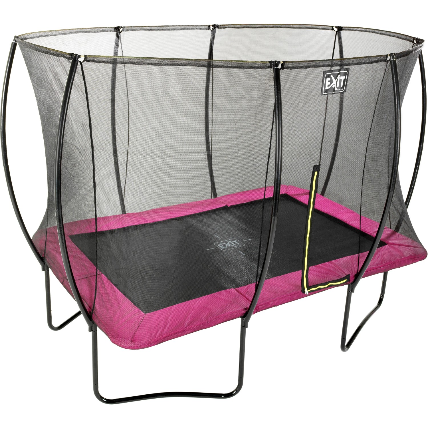 Rechteckiges EXIT Silhouette Trampolin 244x366 cm in Rosa mit Sicherheitsnetz.