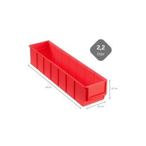 Rote PROREGAL Industriebox 400 S, 22 Liter, für Aufbewahrungssysteme im Lager oder Werkstatt.