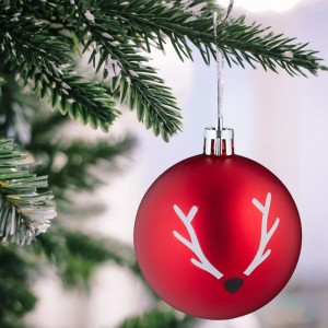 Relaxdays Christbaumkugeln Kunststoff Weiß Rot Rentier 50er Set 7,5 cm x 6 cm