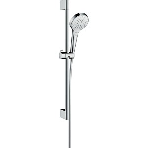 Hansgrohe Croma Select S Brauseset Vario, 65 cm Stange, Weiß/Chrom, mit Handbrause und Brauseschlauch.