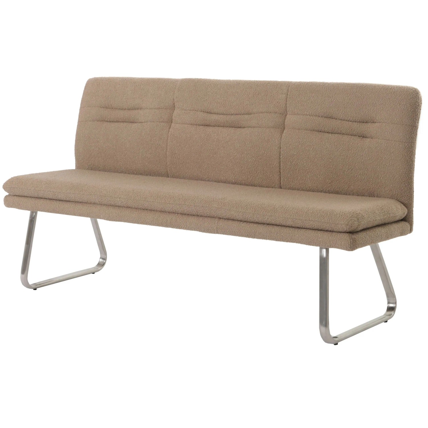 MCW Sitzbank H70 Lehne Stoff/Textil Bouclé Edelstahl Gebürstet 180cm Coffee-Braun
