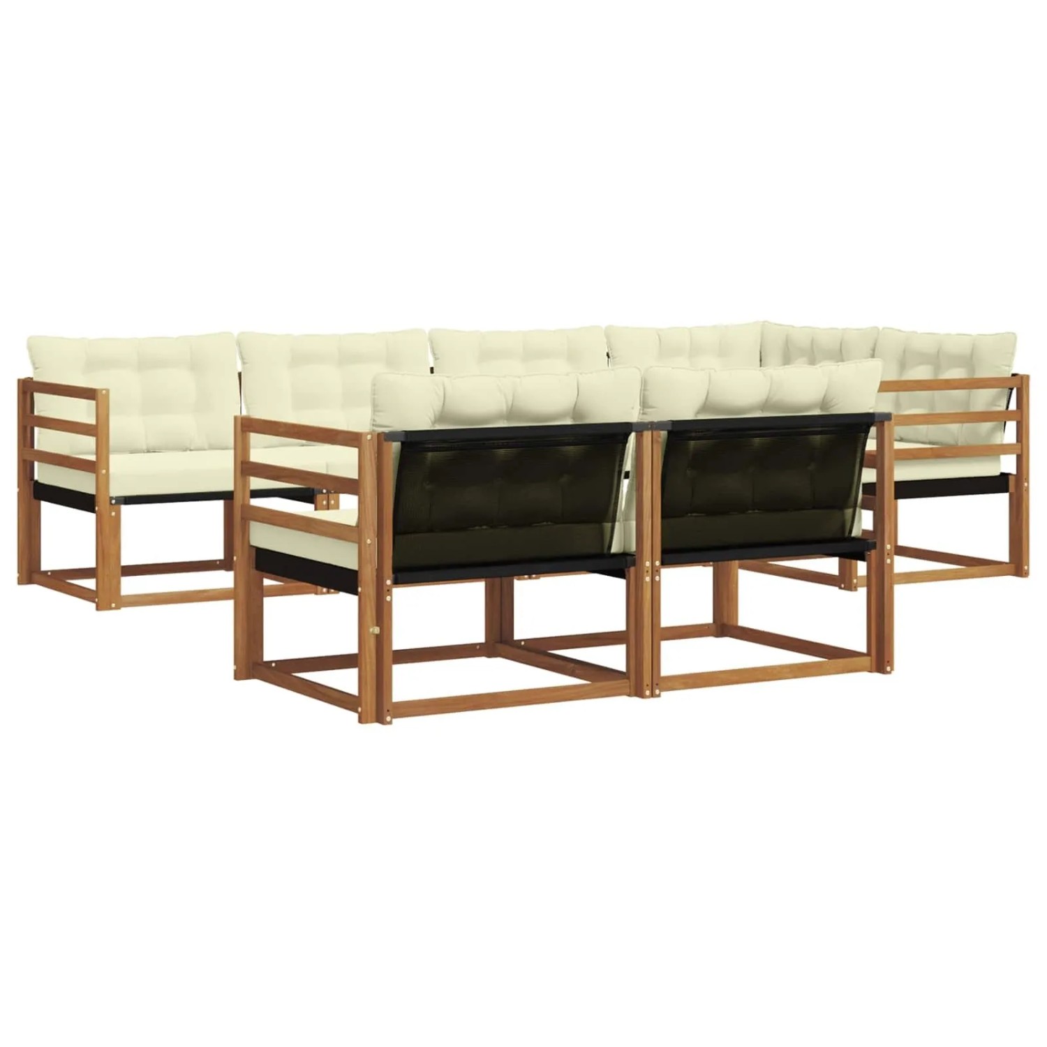 vidaXL Outdoor-Sofagarnitur mit Kissen 7-Tlg Natur und Creme 3369541