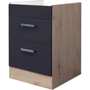 Flex-Well Kochstellenschrank Lara, 60 cm, Anthrazit/Eiche, mit Schublade und 2 Auszügen.