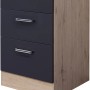 Flex-Well Kochstellenschrank Lara, 60 cm, Anthrazit/Eiche, mit Schublade und 2 Auszügen.