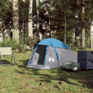 Blau-graues Furnicato Kuppel-Campingzelt mit offenem Eingang im Wald. Ideal für 1 Person, schnellen Aufbau & Outdoor.