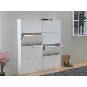 Weißer ebuy24 Escape Schuhschrank mit 8 Klappen, montiert an der Wand. Schuhkommode für Flur oder Hauswirtschaftsraum.