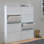 Weißer ebuy24 Escape Schuhschrank mit 8 Klappen, montiert an der Wand. Schuhkommode für Flur oder Hauswirtschaftsraum.