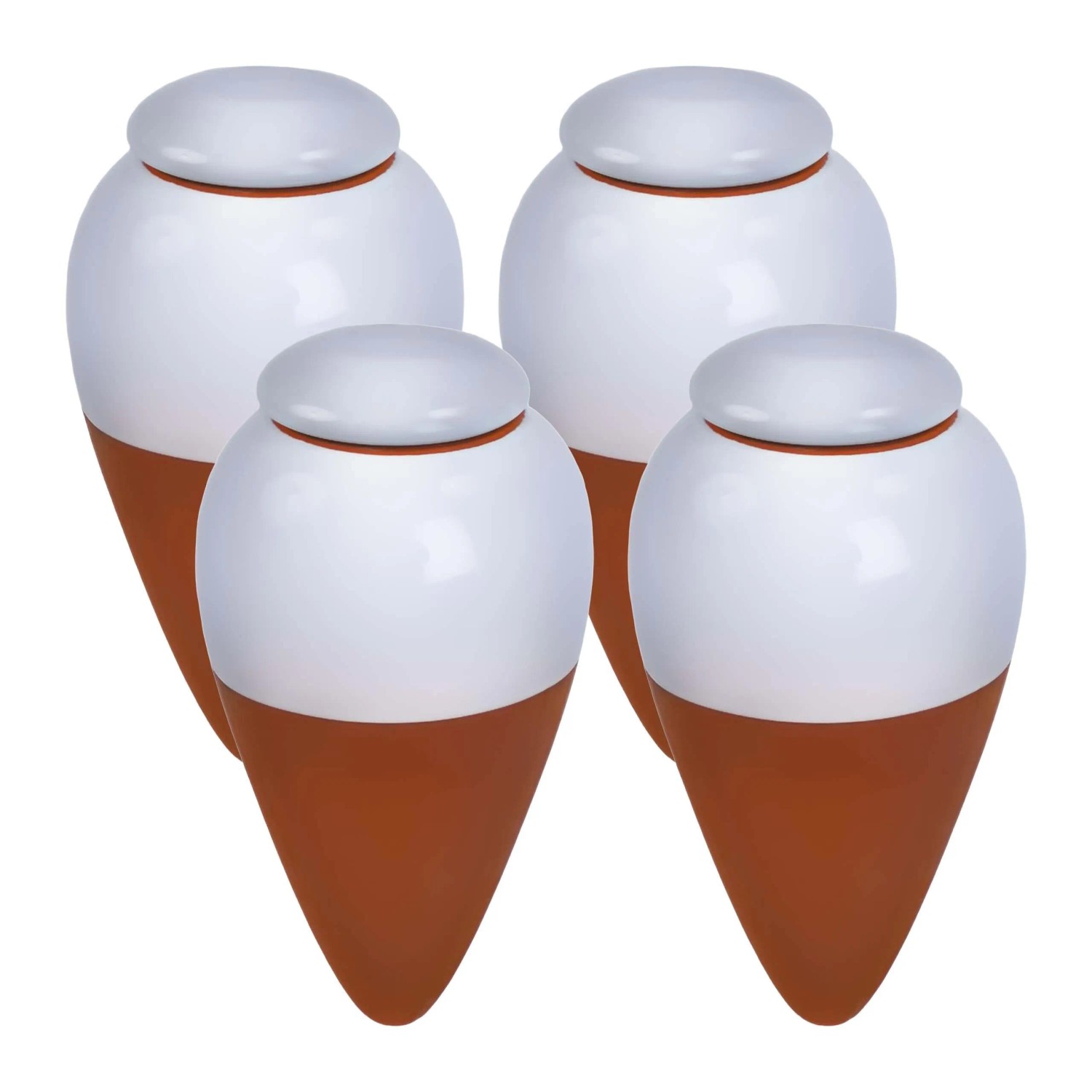 Relaxdays Bewässerungskegel Keramik Weiß mit Deckel 4er-Pack 350 ml 16 cm x 8 cm
