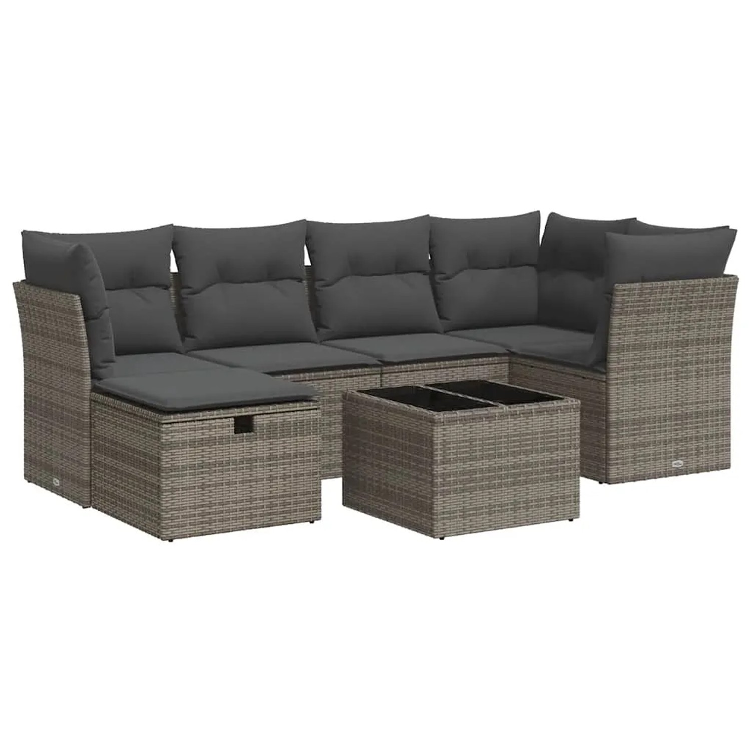 Thumbnail - vidaXL 7-Tlg Garten-Sofagarnitur mit Kissen Grau Poly Rattan 3325296