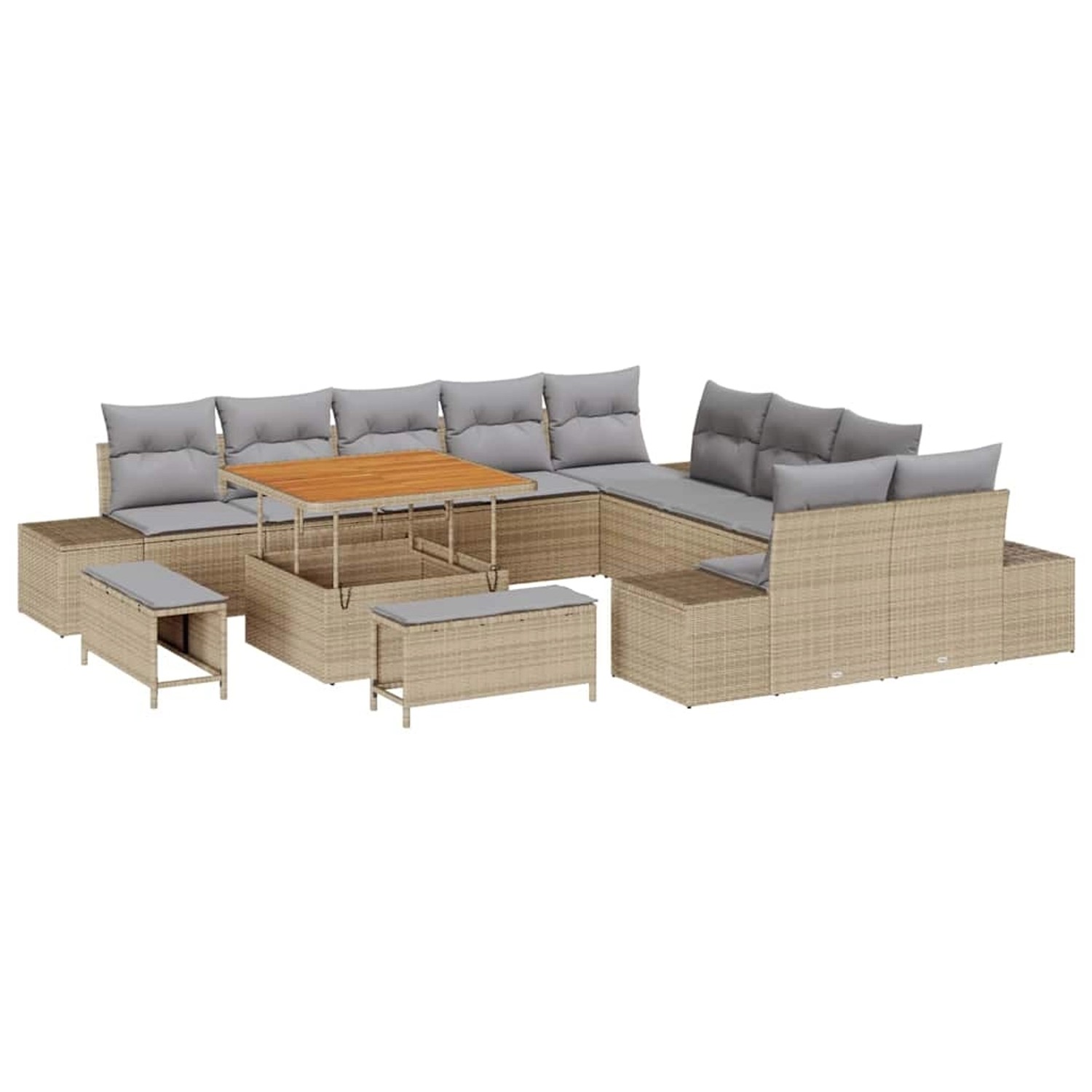 vidaXL Garten-Sofa-Set mit Kissen 13-Tlg Beige Poly Rattan 3362837 günstig online kaufen