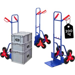 PROREGAL Treppensackkarre ODIN, klappbar, blau, mit Hartgummi-Rädern und 200kg Tragkraft.