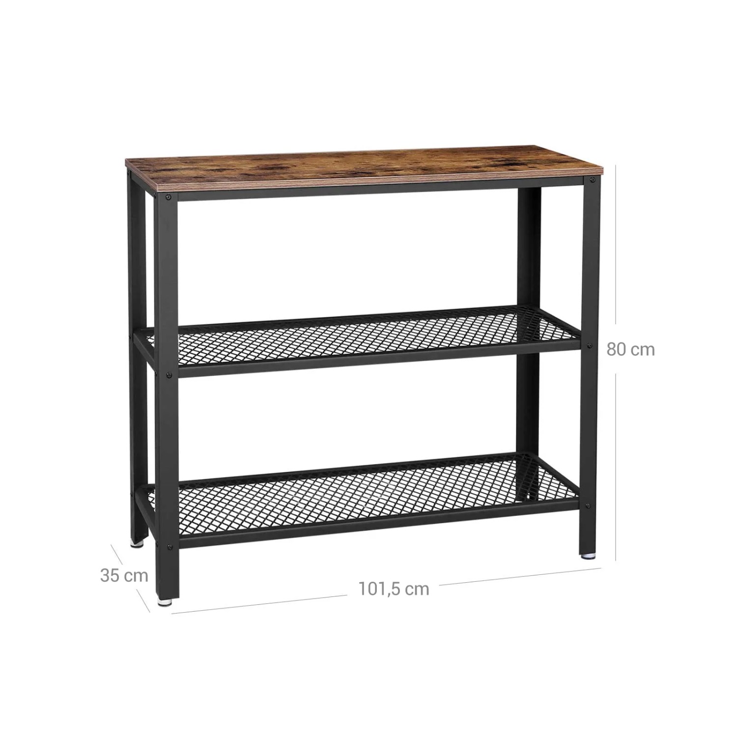 Vasagle Konsolentisch in Braun-Schwarz mit 2 Gitterböden, 101,5x35x80cm.