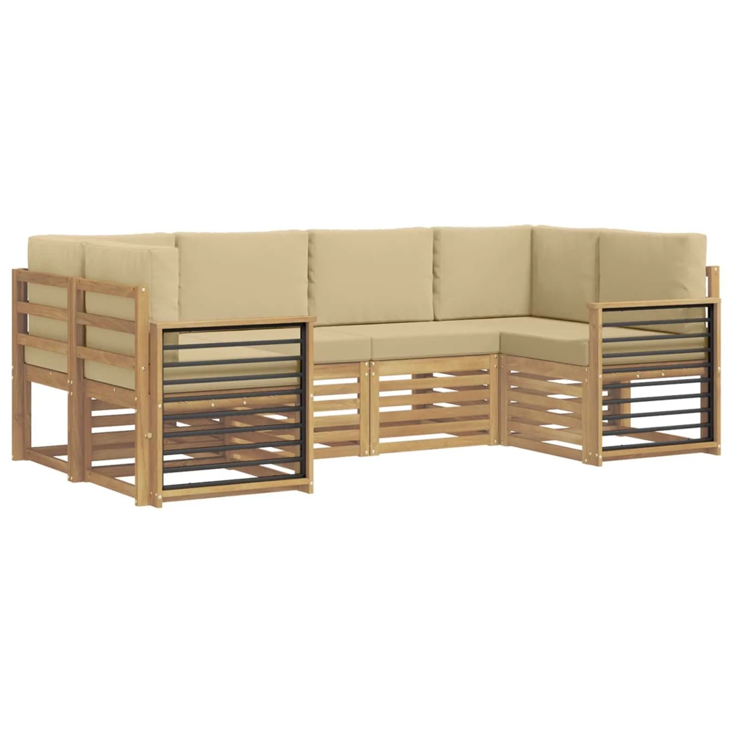 vidaXL Ecksofa Set 6 Stk Weiß und Beige 245 x 128,5 x 73 cm Polyester 3392408