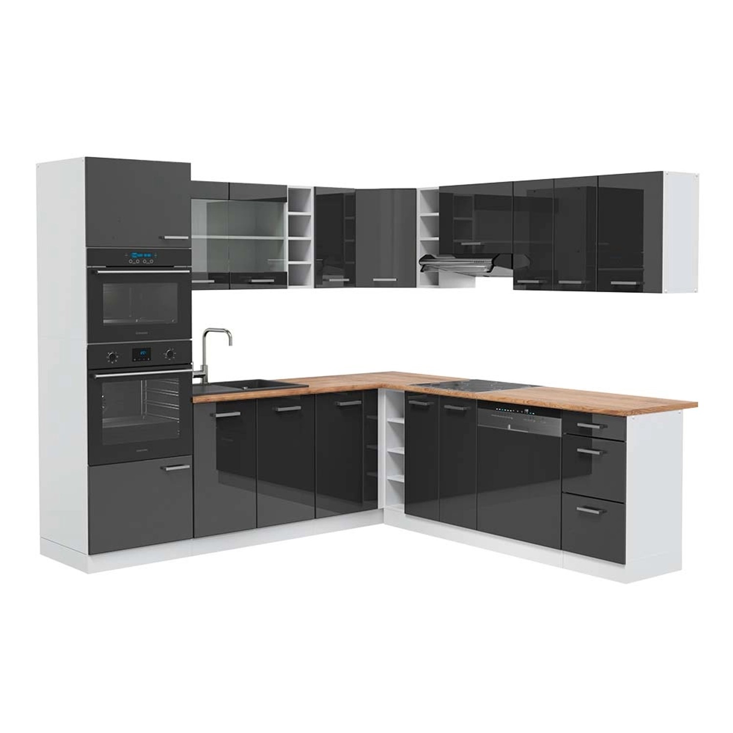 Vicco R-Line Eckküche Anthrazit Hochglanz/Weiß 237 x 247 cm AP Eiche günstig online kaufen