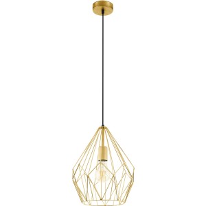 Goldene Eglo Hängeleuchte Carlton mit Drahtschirm, 1-flammig, E27, für Wohnräume im Vintage-Stil.