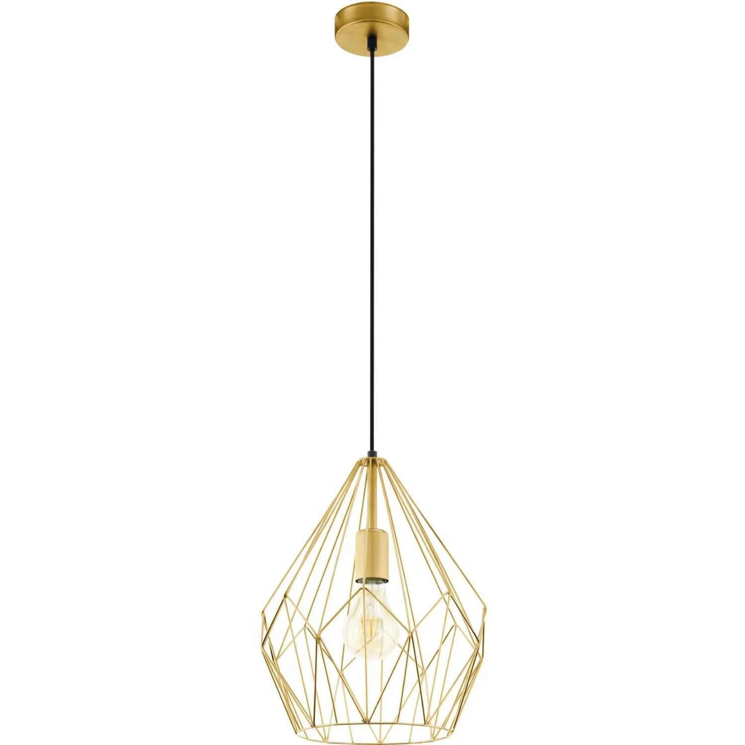 Goldene Eglo Hängeleuchte Carlton mit Drahtschirm, 1-flammig, E27, für Wohnräume im Vintage-Stil.