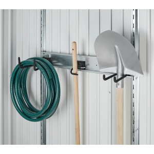 Biohort Haken-Set zur Aufbewahrung von Gartenschlauch, Schaufel und Spaten im Gerätehaus.