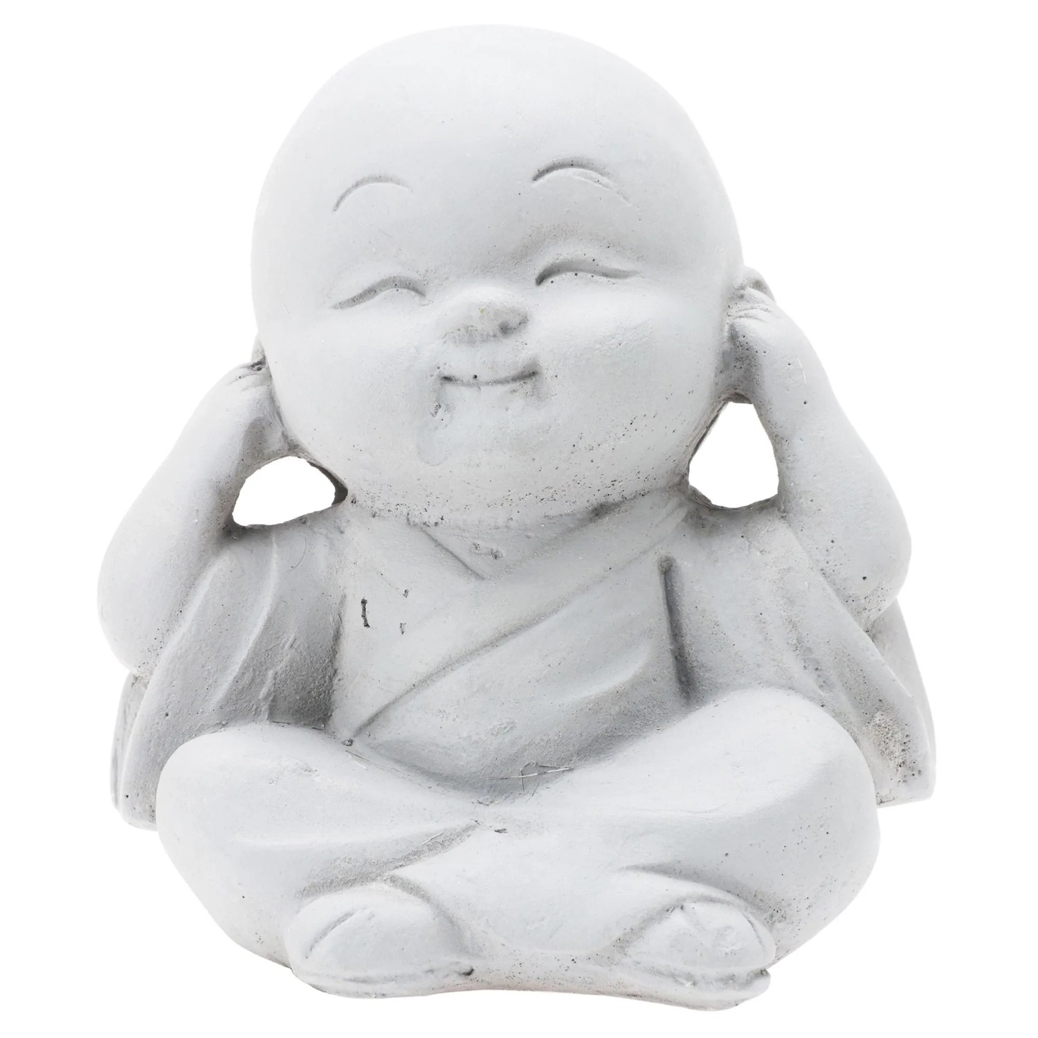 Beton Buddha Statue, 7,5 cm, "Hör kein Übel" Design, für Deko und spirituelle Atmosphäre.