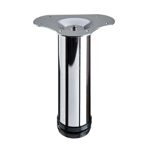 Verchromtes Hettich Tischbein, Ø 60 mm, 200 mm hoch, mit Montageplatte. Möbelbein für den Innenbereich.