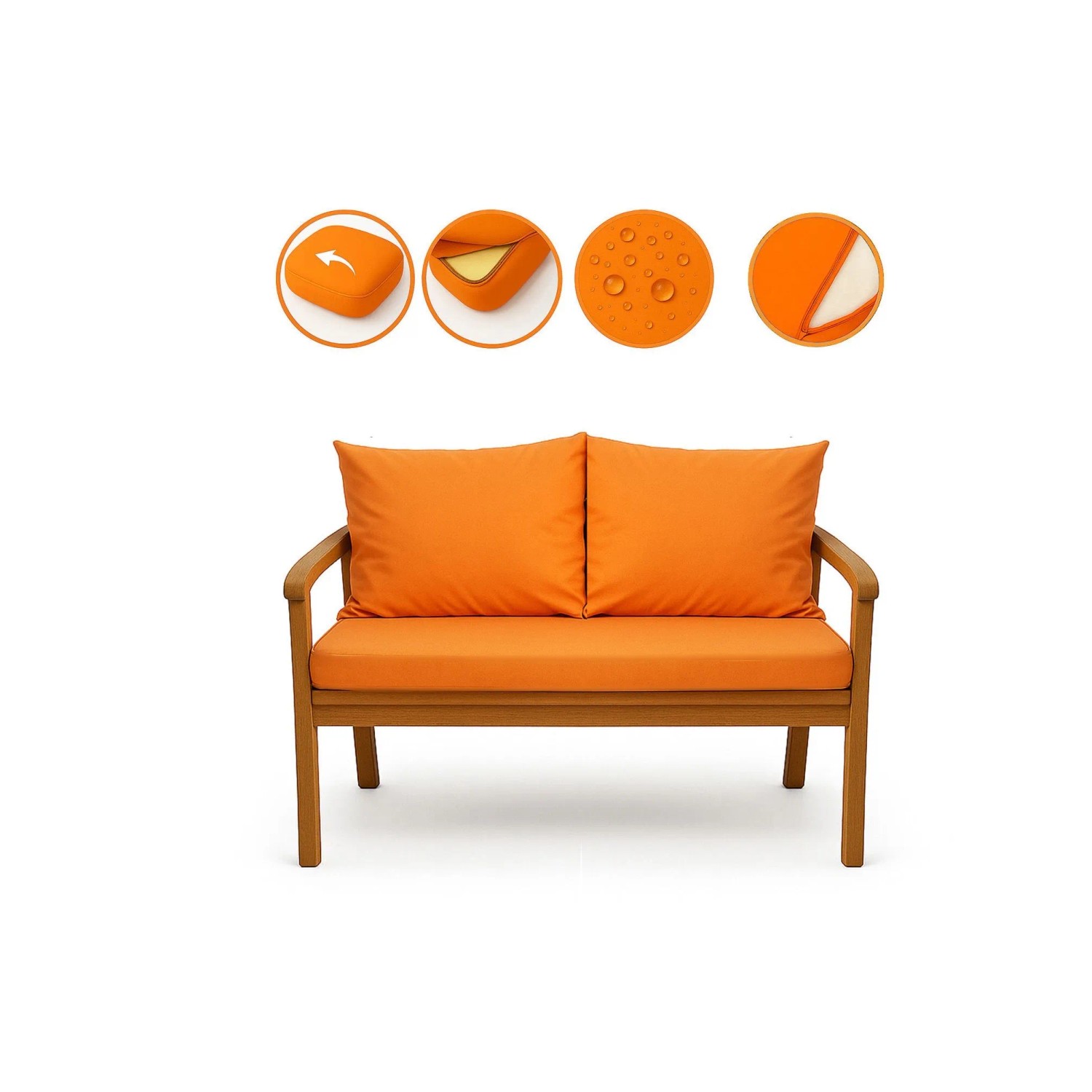 Setgarden  Mix Bench Kissen Outdoor Kissen Bankauflage 120x60+2x50x56cm Kissen Für 2-Sitzer Bänke 1tlg Orange_3