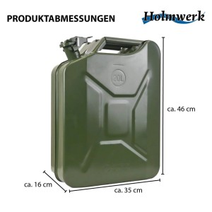Holmwerk Kraftstoffkanister, 20L, olivgrün, mit Ausgießer und UN-Zulassung für sicheren Transport.