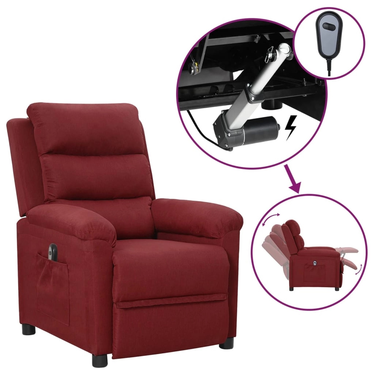vidaXL Relaxsessel Elektrisch Weinrot Stoff 3098966 günstig online kaufen