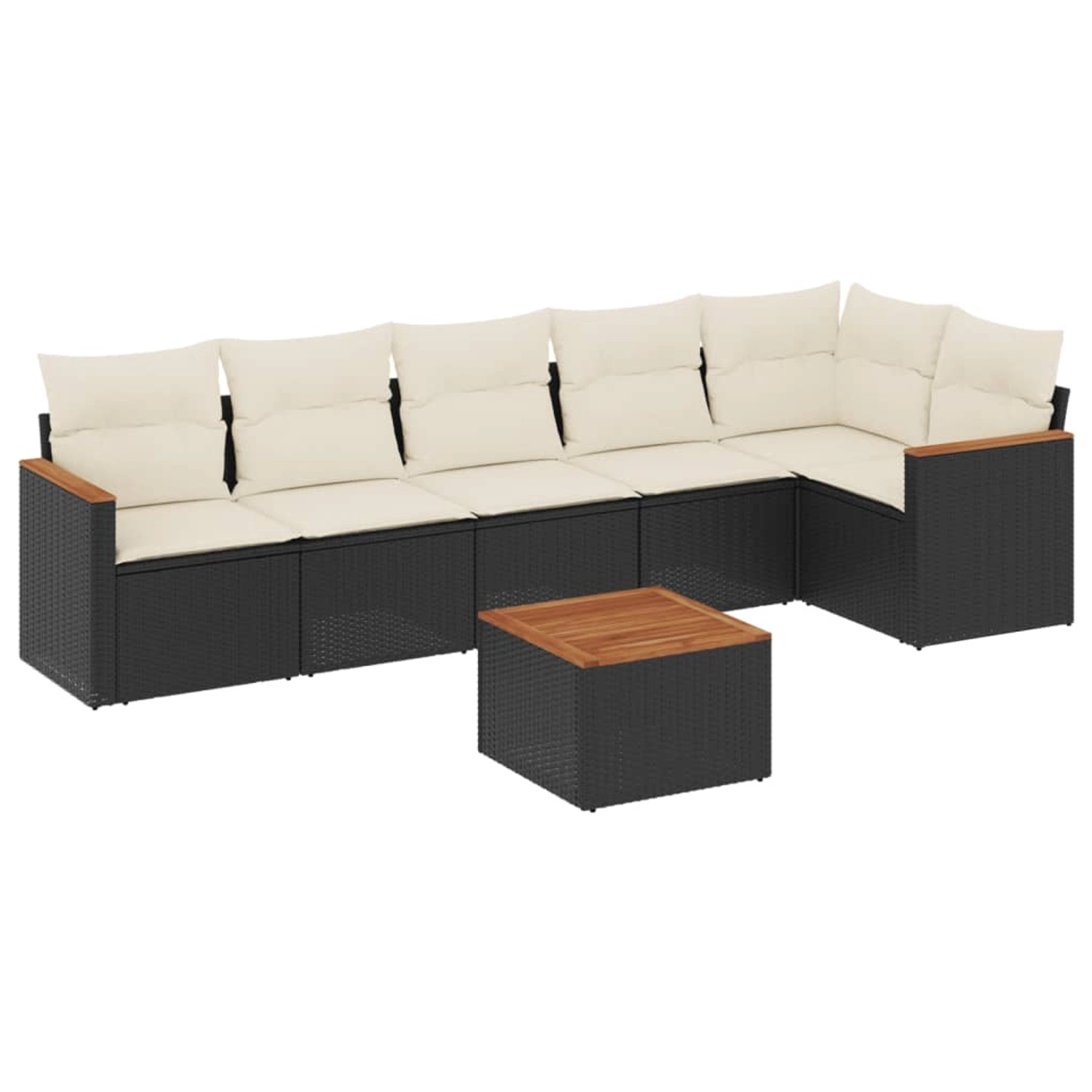 vidaXL 7-Tlg Garten-Sofagarnitur mit Kissen Schwarz Poly Rattan 3225993