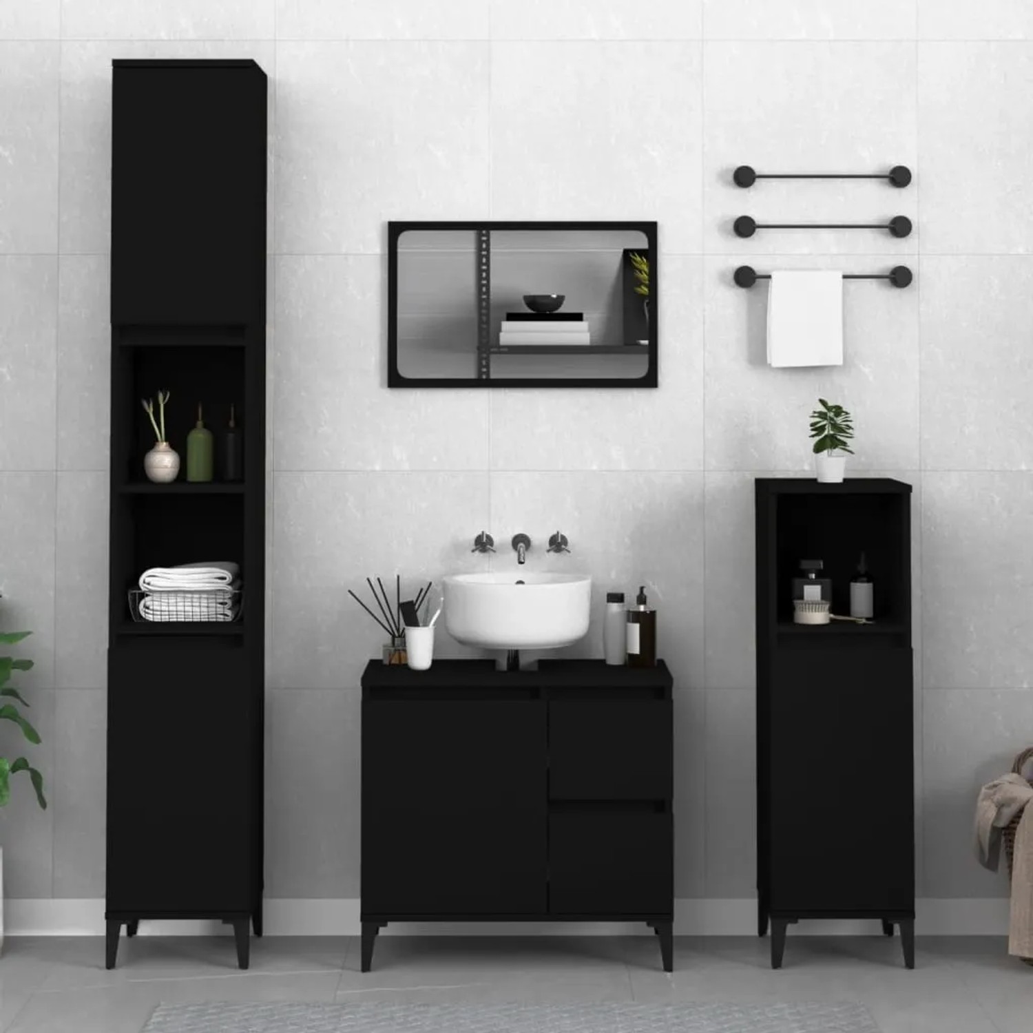 vidaXL Badschrank Schwarz 65x33x60 cm Holzwerkstoff kaufen bei OBI