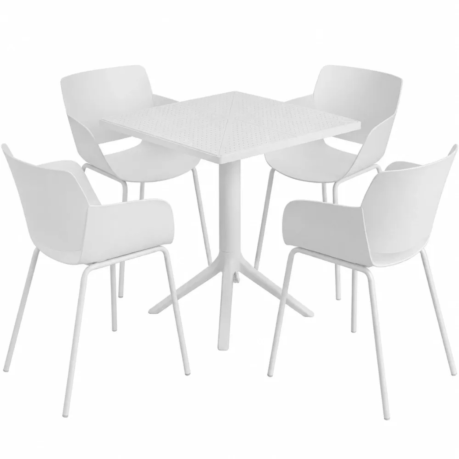 DELUKE Gartenmöbel-Set ALMA mit 4 Stühlen 168x168x80cm Kunststoff Weiß Balkonset Gartenset Tisch mit Stühlen Bistroset Outdoor