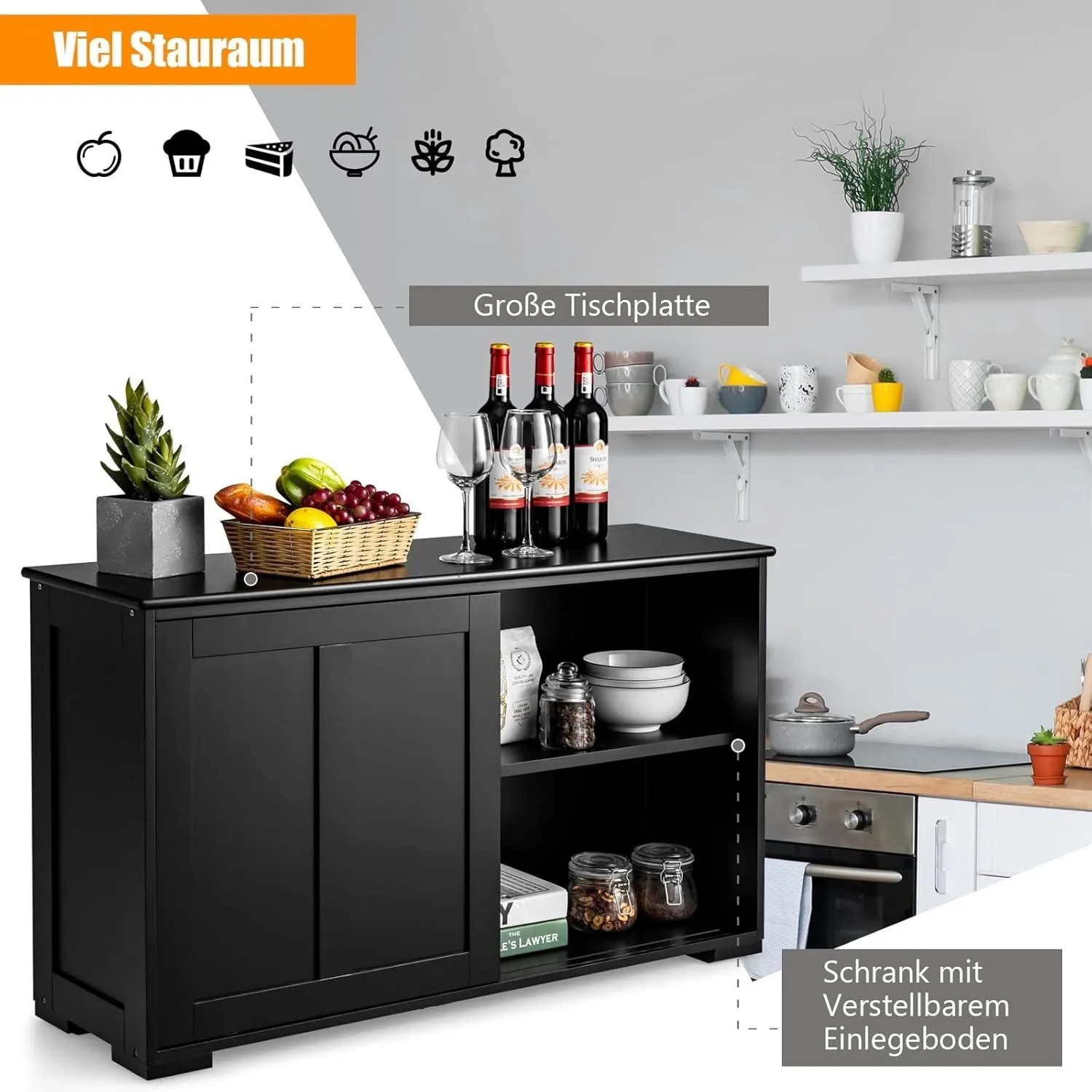 Costway Buffetschrank Aufbewahrungsschrank Schwarz 107 x 33 x 60 cm_4