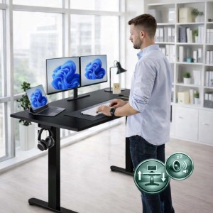 Relaxdays Schreibtisch Stahl Schwarz Höhenverstellbar mit LED Display 140 cm x 60 cm