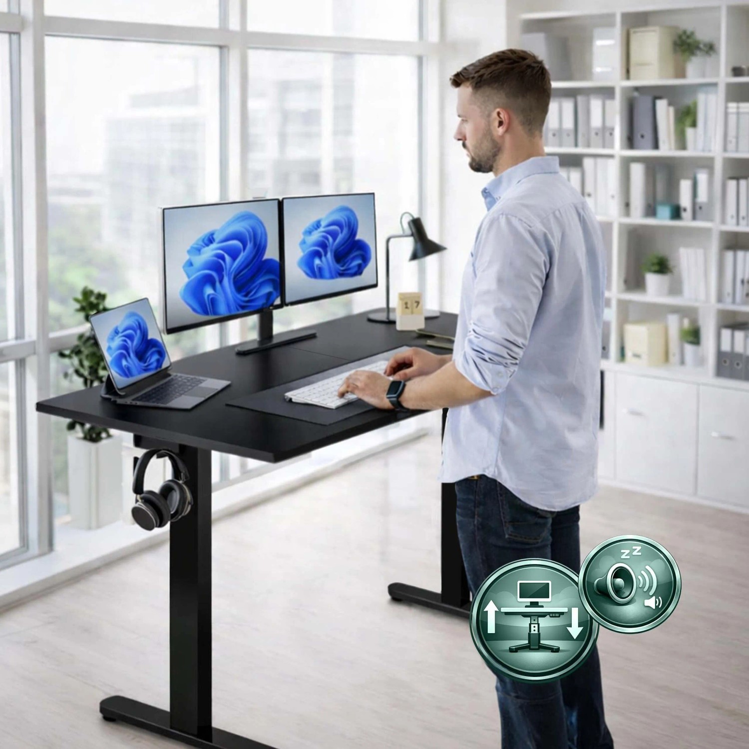Relaxdays Schreibtisch Stahl Schwarz Höhenverstellbar mit LED Display 140 cm x 60 cm_3