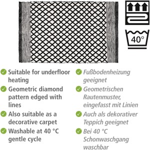 Wenko Badematte Tara mit Rautenmuster, schwarz-weiß, aus recycelten PET-Flaschen.