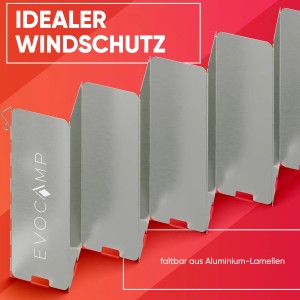 Evocamp Windschutz für Campingkocher, faltbar mit 16 Lamellen aus Aluminium.