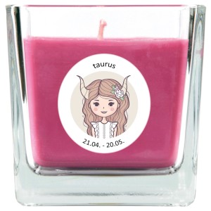 HS Candle Duftkerze Stier im Glas, Lavendel, 50h Brenndauer, Sternzeichen Motiv.
