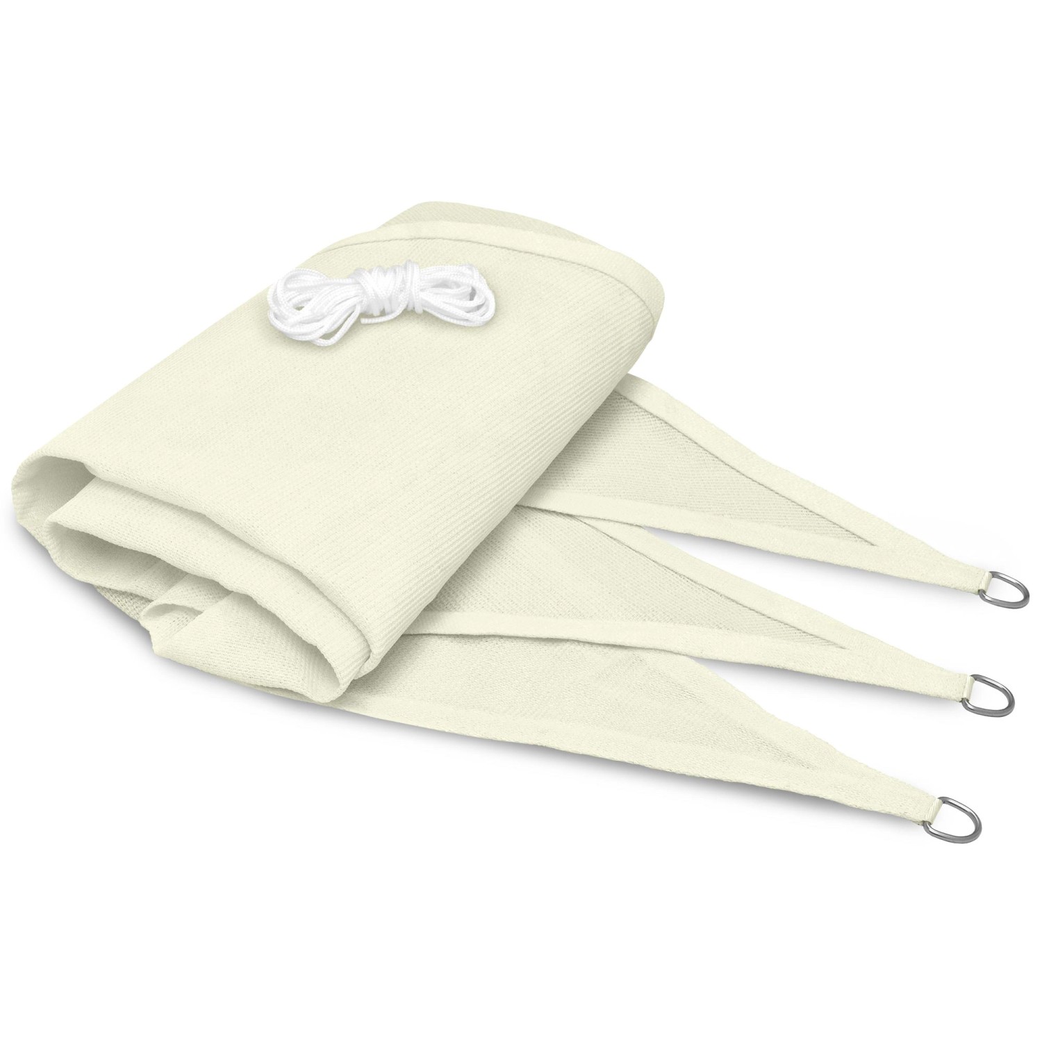 Sol Royal Sonnensegel HS9, dreieckig, creme, mit Befestigungsseilen und Edelstahlringen.